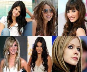 пазл Superstar, Selena Gomez, Miley Cyrus, Demi Lovato, Эшли Тисдейл, Ванесса Хадженс, Avril Lavigne